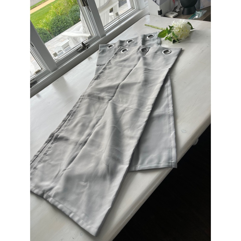 Gray Window Curtain Panels Set Room Darkening Drapes Grommet‎ Top Polyester